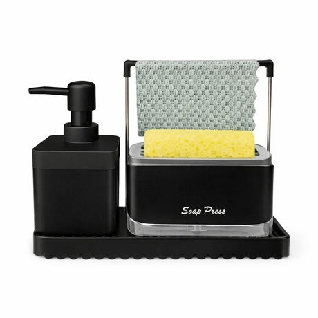 Dozator detergent vase 3 în 1 cu suport burete și organizator pentru chiuvetă