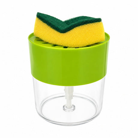 Dozator Sapun Bucatarie cu Burete Inclus, Recipient Detergent Vase, Dispenser Manual pentru Chiuveta, 13x12 cm, Verde