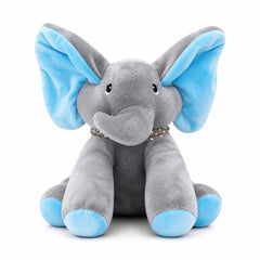 Elefant de plus interactiv cu urechi albastre, 30cm , repeta si imita sunete copii