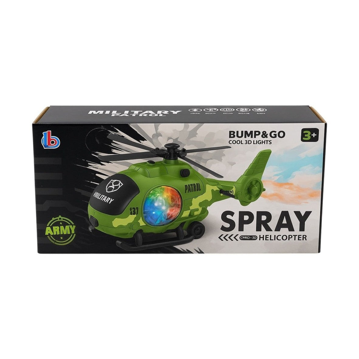 Elicopter militar cu lumini 3D si efect de aburi , jucarie copii 3+