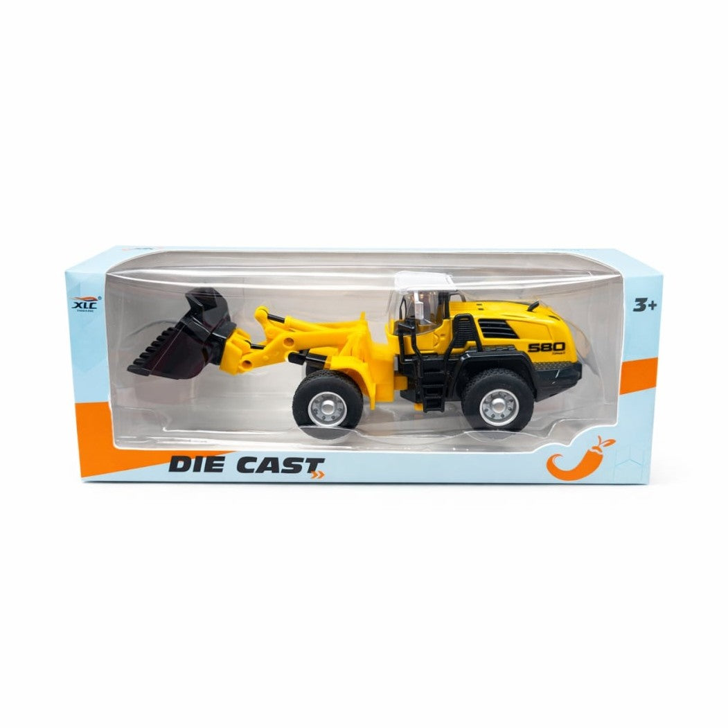 Excavator din metal, model die-cast, culoare portocaliu-negru, 21x8,5x6 cm