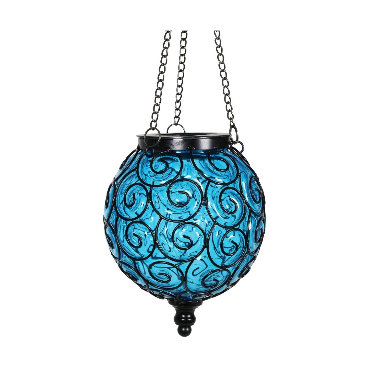 Felinar solar decorativ de grădină LED, sticlă albastră și metal, 15 LED-uri