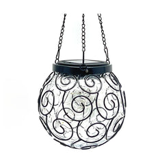 Felinar solar LED pentru grădină, metal și sticlă, negru, design spirală