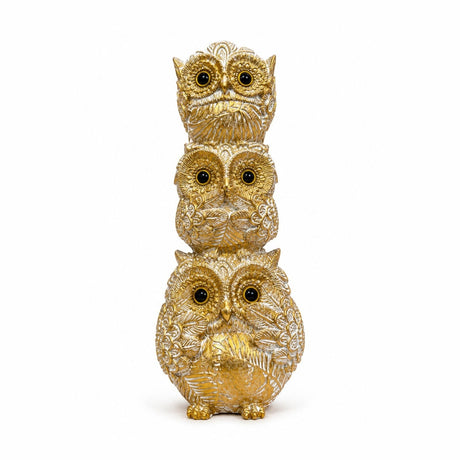 Figurină Decorativă cu 3 Bufnițe Aurii – Suvenir Feng Shui pentru Înțelepciune și Noroc