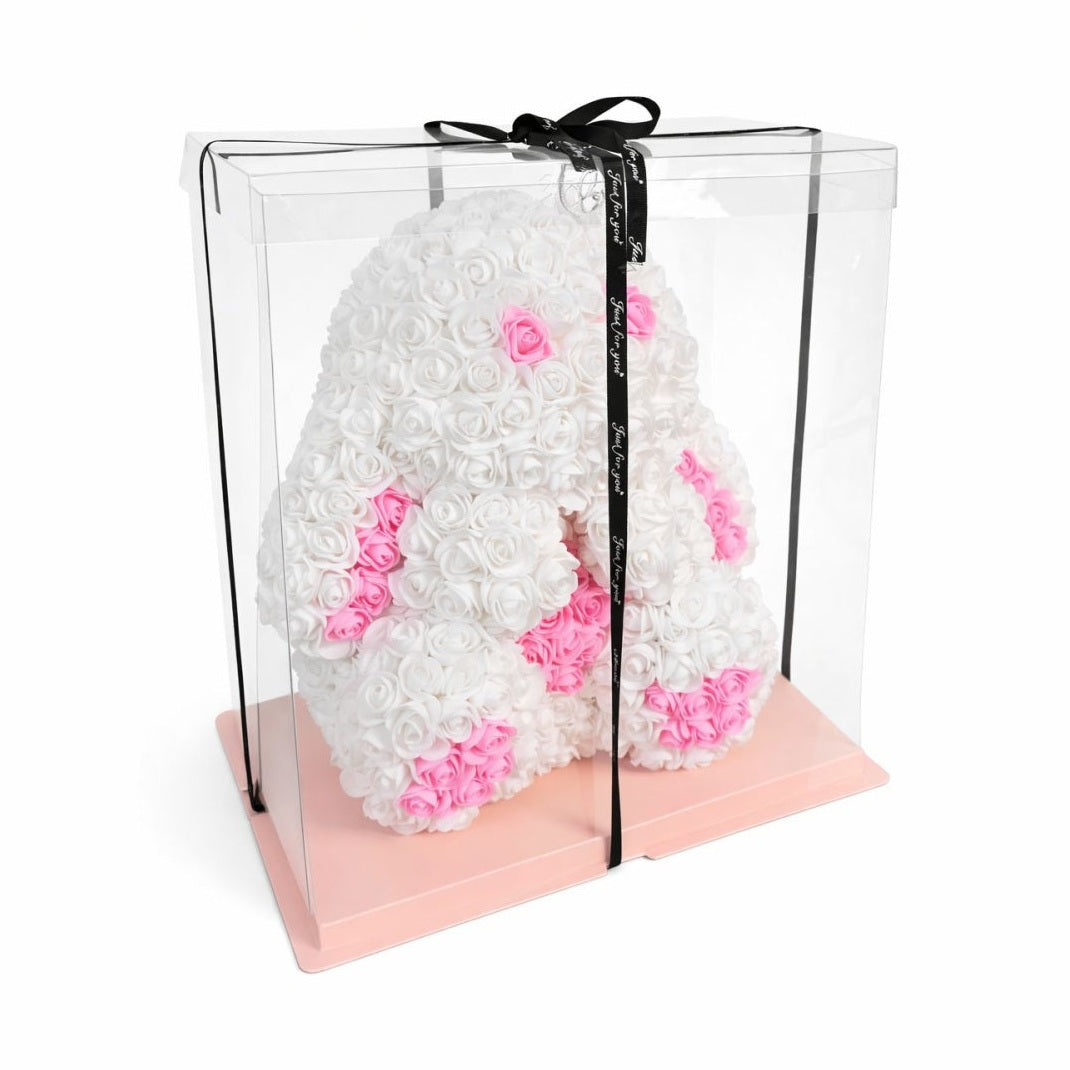 Figurina din trandafiri din spuma alb cu roz, decor cadou premium