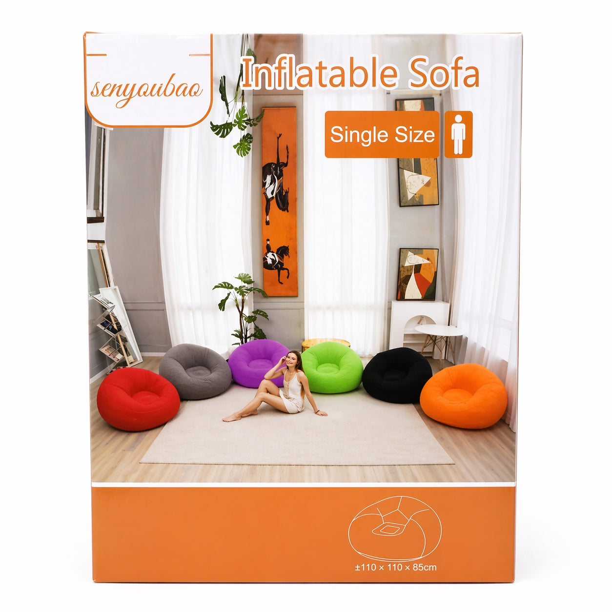Fotoliu gonflabil portocaliu, cu pompă manuală inclusă, confortabil, rezistent