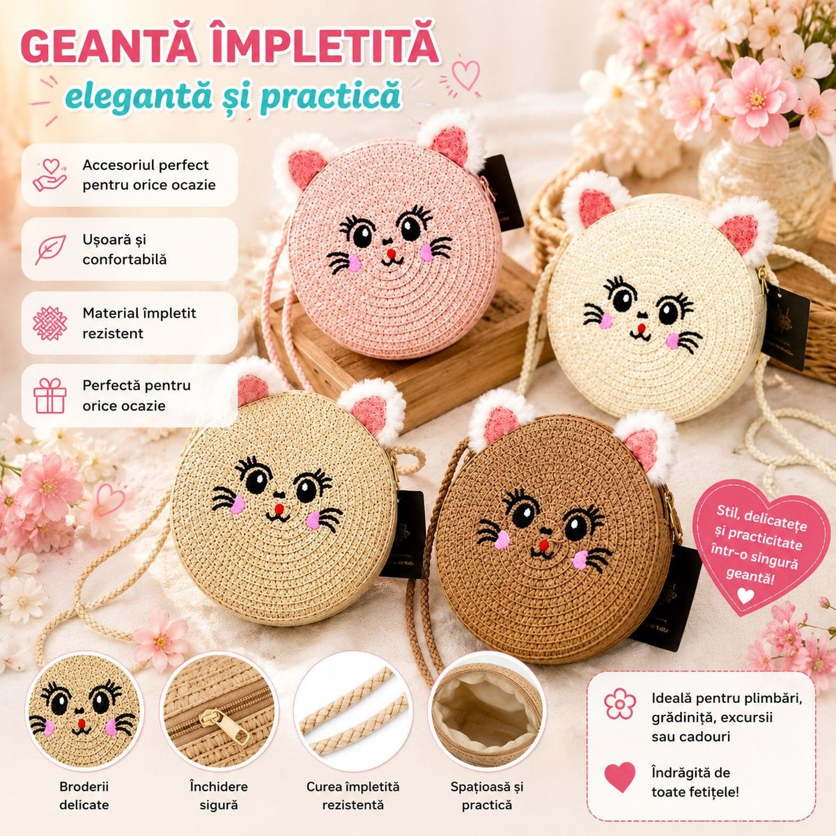 Geanta Impletita pentru Copii cu Model Pisicuta - Model Aleatoriu