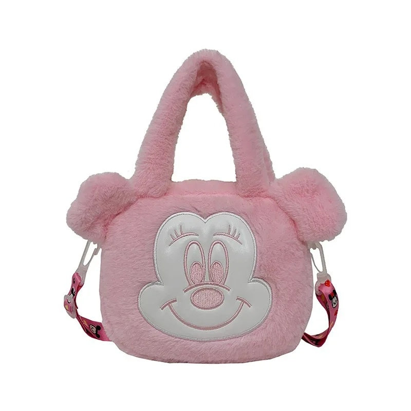 Geanta Pufos Roz pentru Fete, Model Cute cu Urechi 3D si Bareta Reglabila