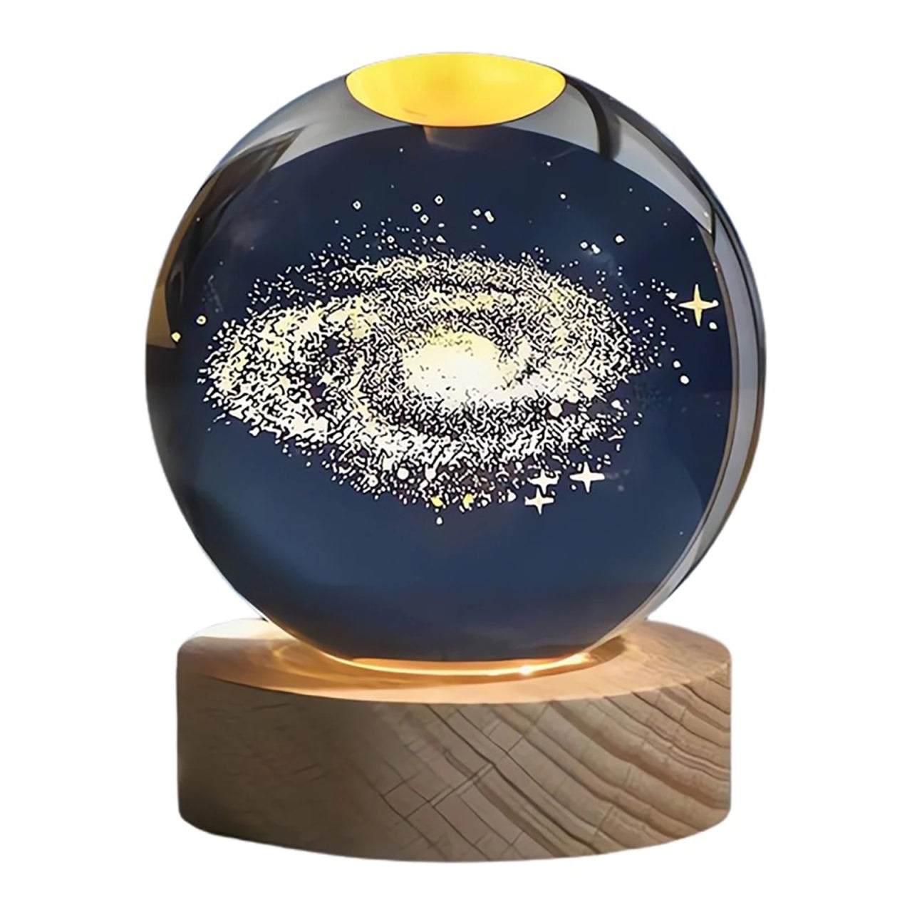 Glob Cristal 10cm Galaxie cu Suport Lemn Luminos , Decor Elegant si Cadou Premium