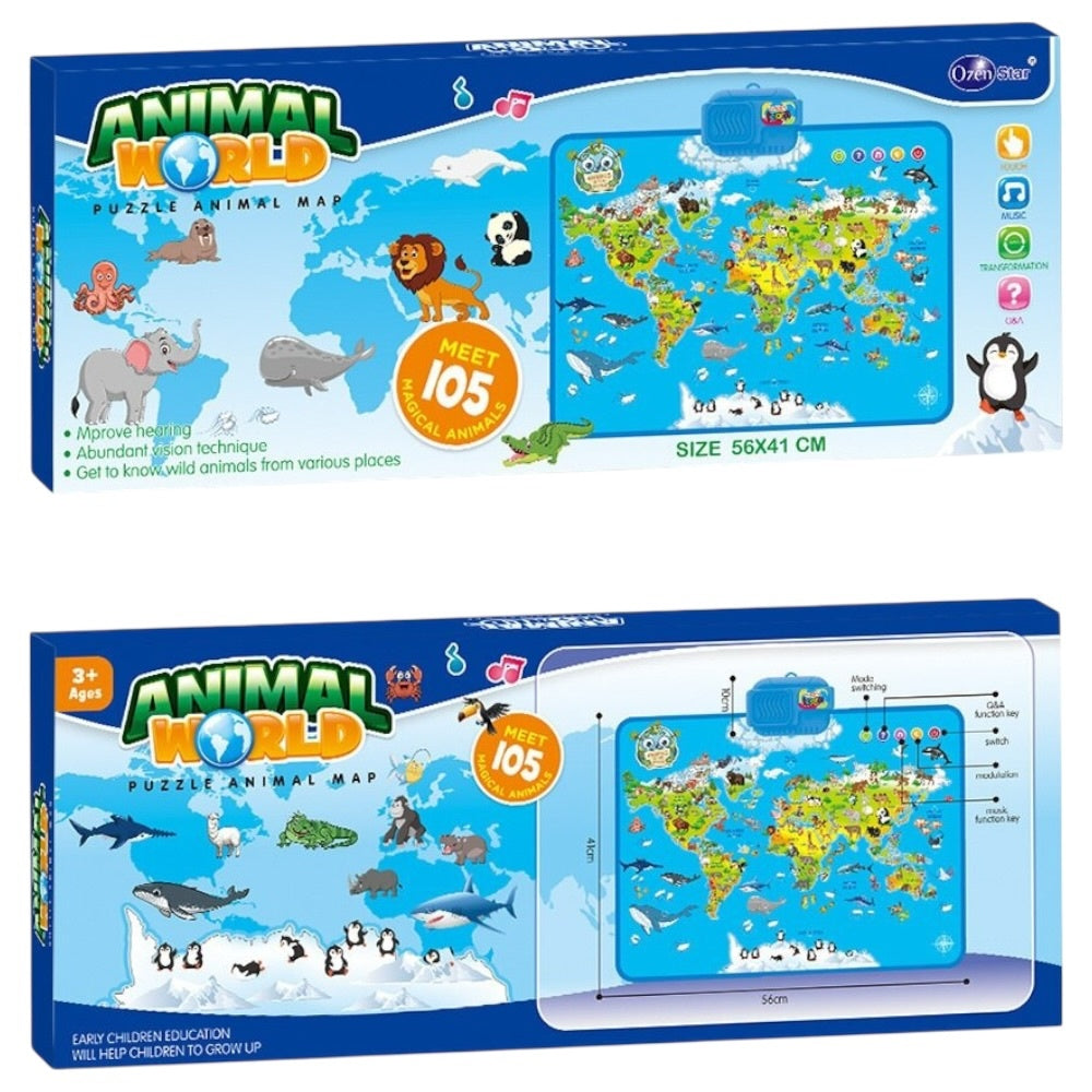 Harta interactivă puzzle din plastic cu touchscreen, muzică și întrebări, 56x41 cm
