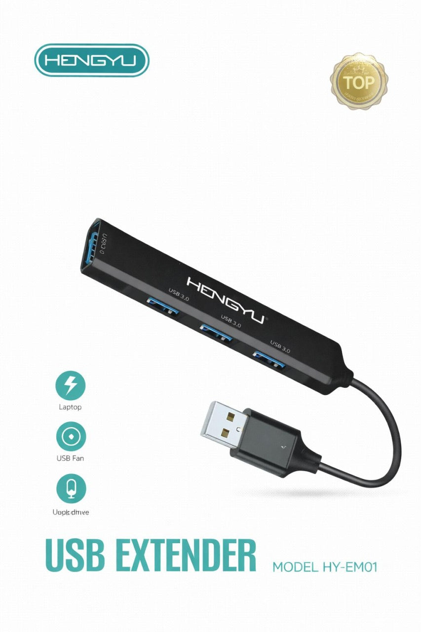 Hub USB Hongyu HY-EM01, 4 porturi USB 3.0, adaptor extindere USB pentru laptop și PC, negru