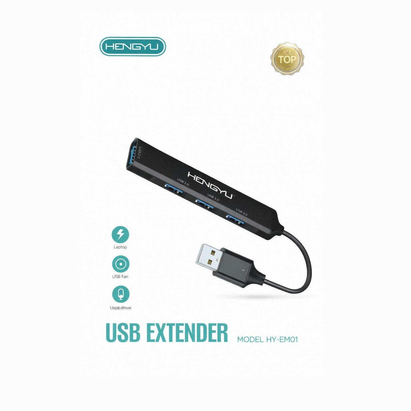 Hub USB Hongyu HY-EM01, 4 porturi USB 3.0, adaptor extindere USB pentru laptop și PC, negru