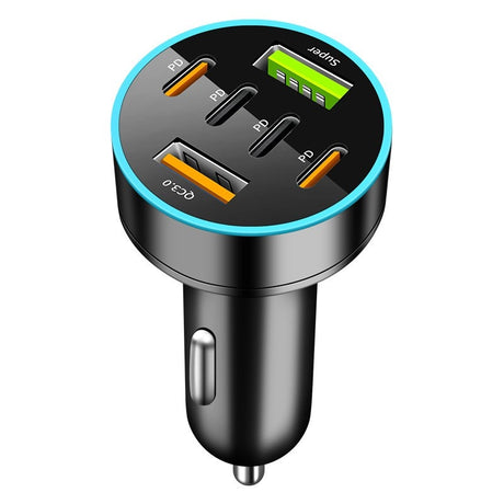 Incarcator Auto 6 in 1, , 2 x Port USB Fast Charge QC3.0 si 4 x Type C, PD 65W, Negru