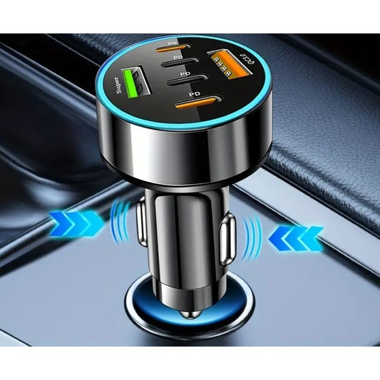 Incarcator Auto 6 in 1, , 2 x Port USB Fast Charge QC3.0 si 4 x Type C, PD 65W, Negru