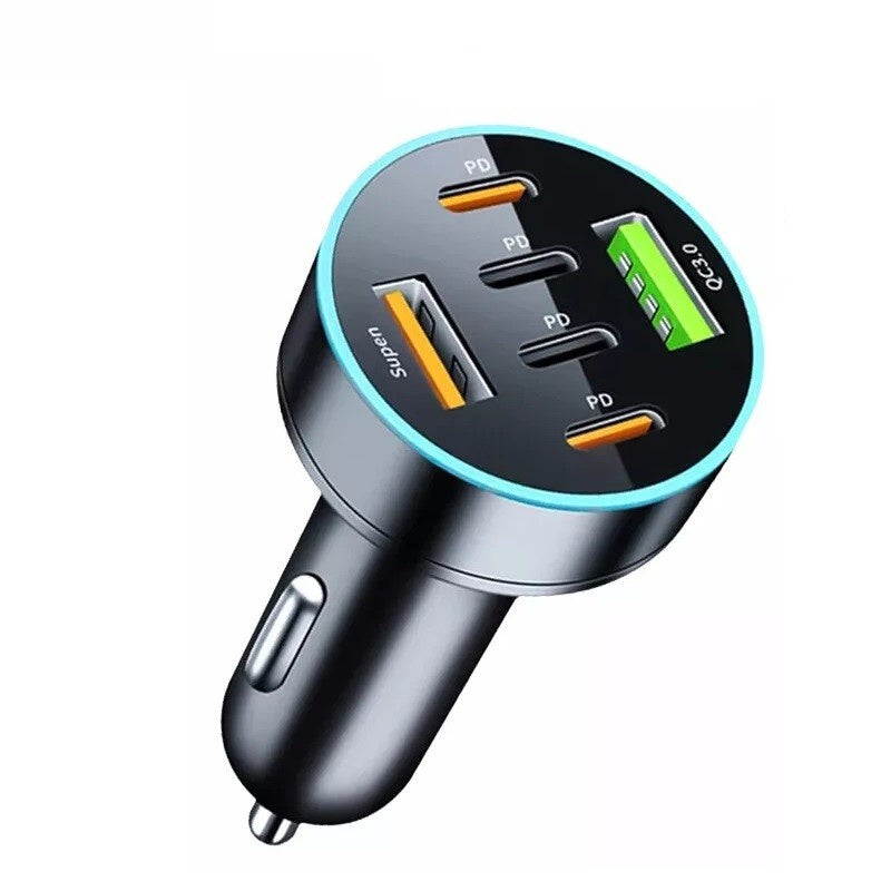 Incarcator Auto 6 in 1, , 2 x Port USB Fast Charge QC3.0 si 4 x Type C, PD 65W, Negru