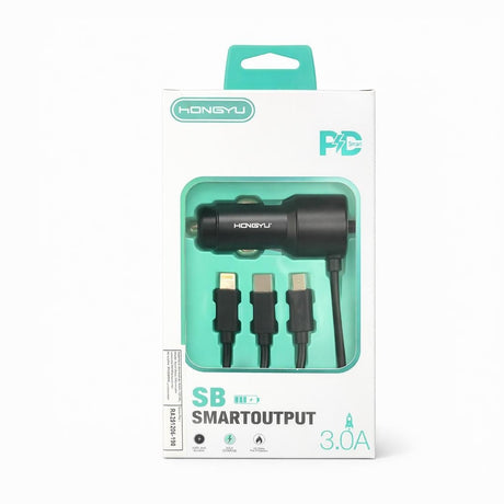 Încărcător auto Hongyu HY-C01 30W PD Dual USB cu cablu 3-în-1 integrat, încărcare rapidă 3.0A