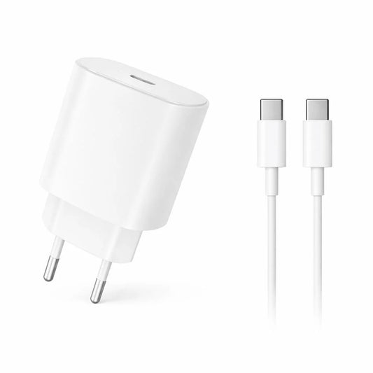 Încărcător rapid Hongyu 25W PD cu cablu USB-C la USB-C, model HY-JC03, alb
