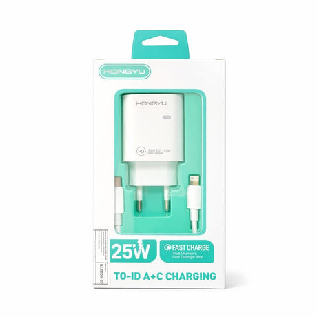 Încărcător rețea Hongyu HY-JC03 25W PD Fast Charge cu port USB + USB-C și cablu Lightning