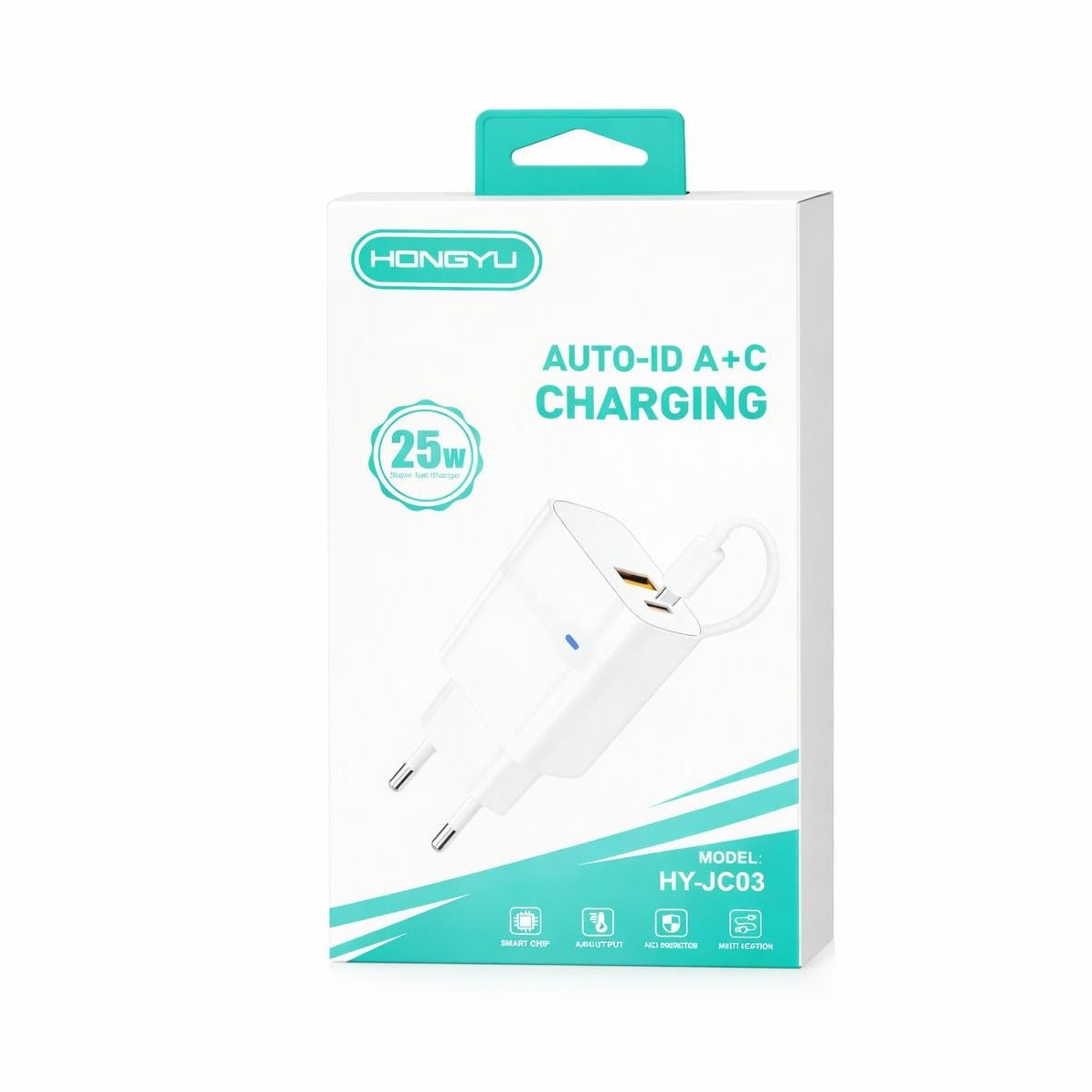 Încărcător rețea Hongyu HY-JC03 25W PD Fast Charge cu port USB + USB-C și cablu Lightning