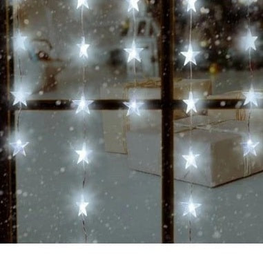 Instalatie perdea 3m lungime x 1m inaltime, 80 LED-uri in forma de steluta, alba, interconectabila,