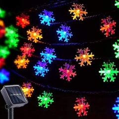 Instalatie solara cu 50 LED-uri in forma de fulg, 10 metri, multicolor,