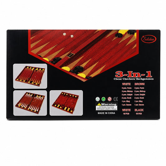 Joc 3 in 1 Sah, Table si Dame din Lemn maro deschis 50x40 cm Set Complet pentru Familie