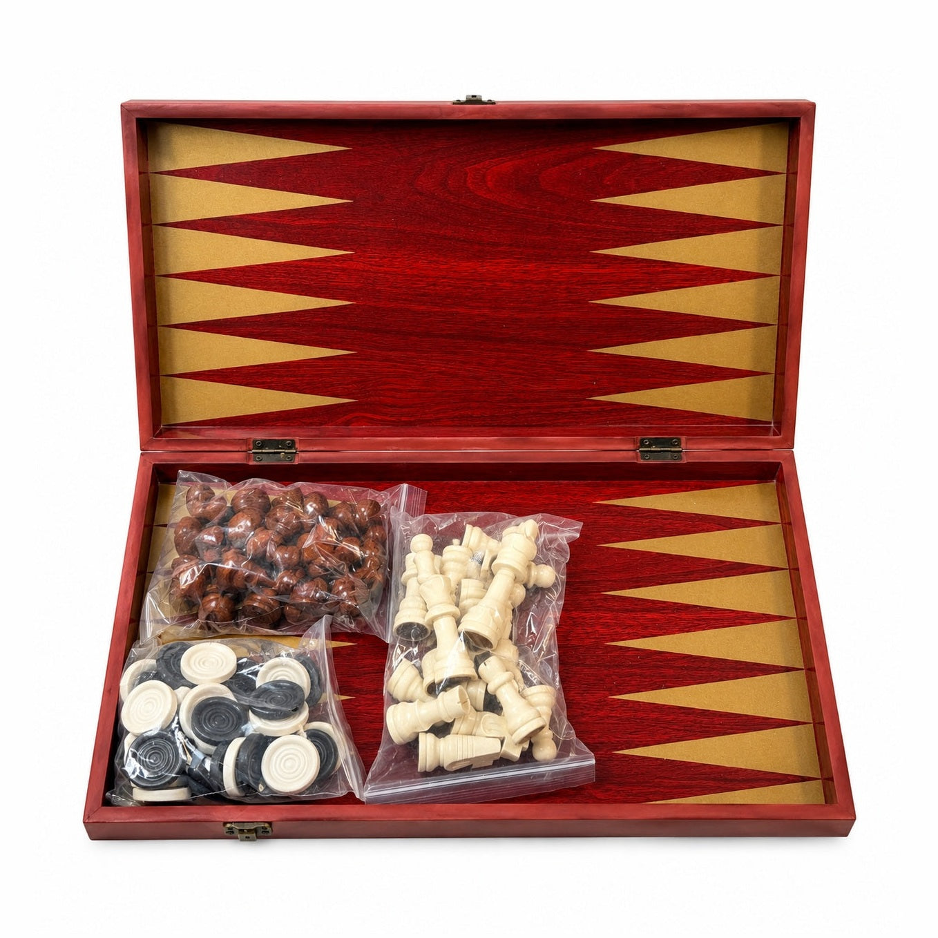 Joc 3 in 1 Sah, Table si Dame din Lemn maro inchis 50x40 cm Set Complet pentru Familie
