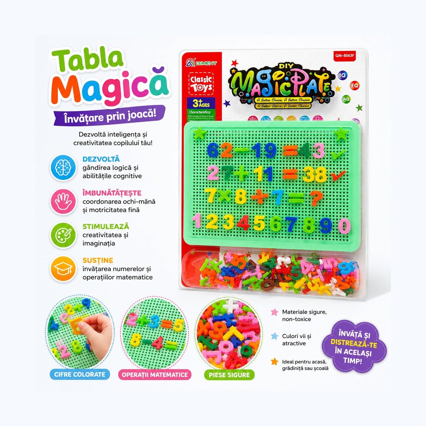 Joc Educativ Copii cu Cifre și Pioni – Tablă Verde Interactivă pentru Învățare