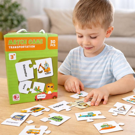 Joc educativ copii puzzle Match Game transport, asociere imagini, 30 piese