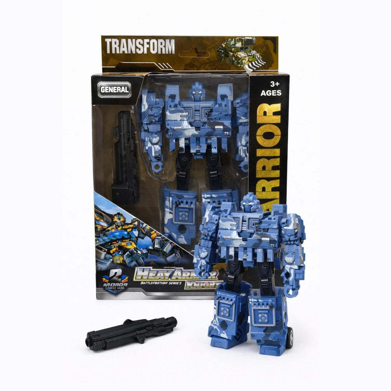 Jucarie 2 in 1 tanc transformabil in robot, model albastru, 22.5 cm, cu accesorii