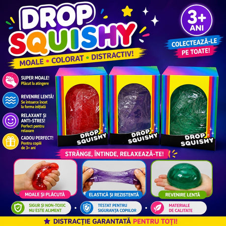 Jucarie antistres Drop Squishy, moale si elastica, culoare aleatorie