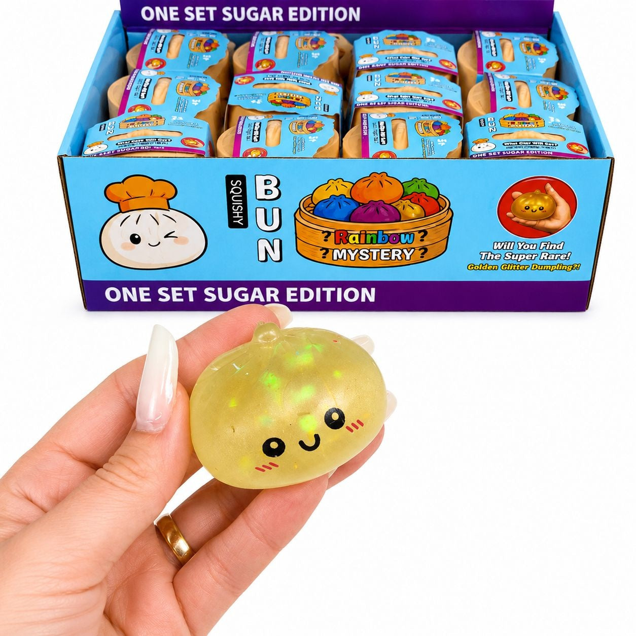 Jucărie Antistres Mini Squishy Dumpling Mystery Cu Sclipici 5,5cm – Gălușcă Squishy Surpriză, Super Moale