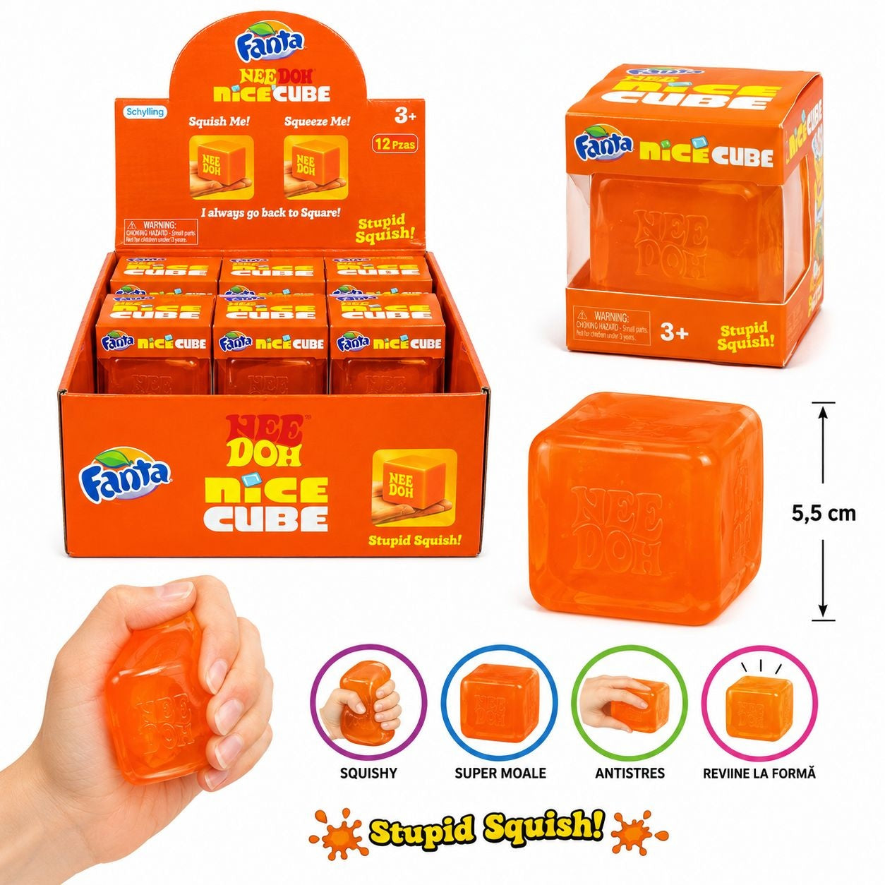 Jucărie Antistres NeeDoh Nice Cube Portocaliu – Cub Squishy