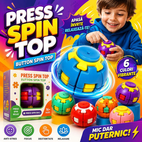 Jucărie Antistres Press Spin Top – Minge Fidget Rotativă pentru Relaxare, Focus și Dexteritate