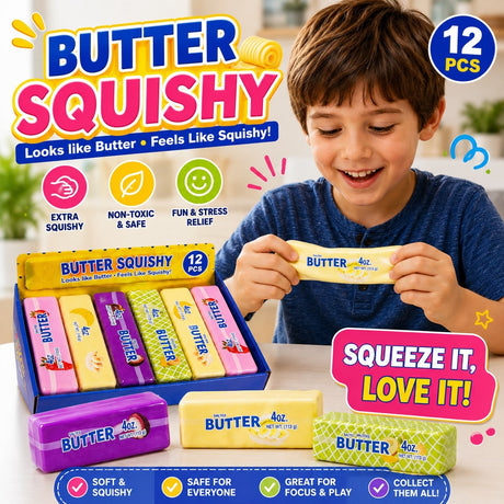 Jucărie Antistres Squishy Butter cu Fructe, 13 cm, Moale și Elastică, Model Aleatoriu