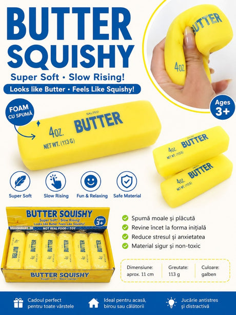 Jucărie Antistres Squishy Butter cu Spumă, Moale și Elastică, Model Unt, 14 cm
