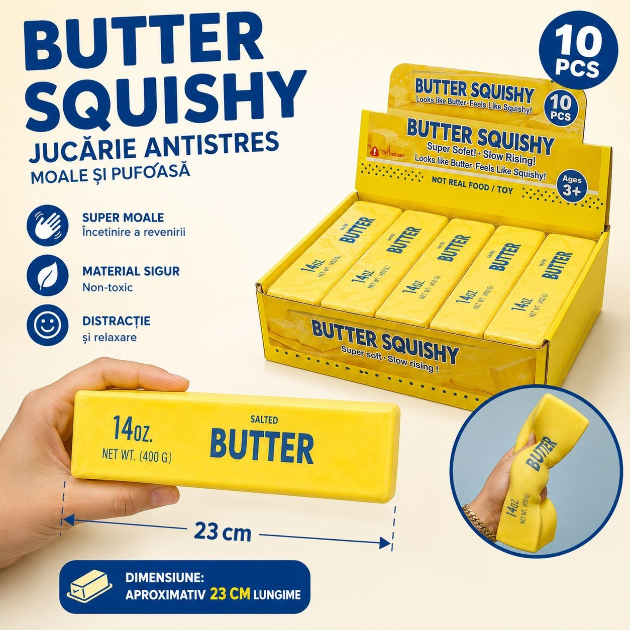 Jucărie Antistres Squishy Butter Gigant, Slow Rising, Super Moale și Pufoasă, 23 cm