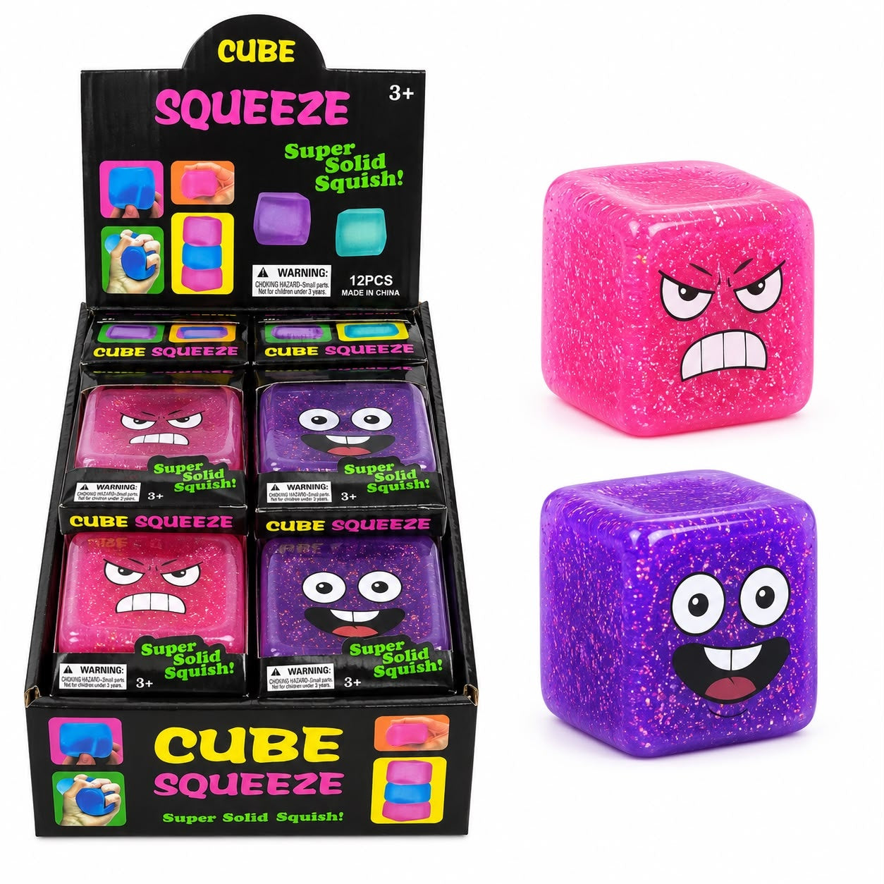 Jucărie Antistres Squishy Cub cu Fețe Amuzante și Sclipici, Slow Rising, Culoare și Model Aleatoriu, 3+ Ani