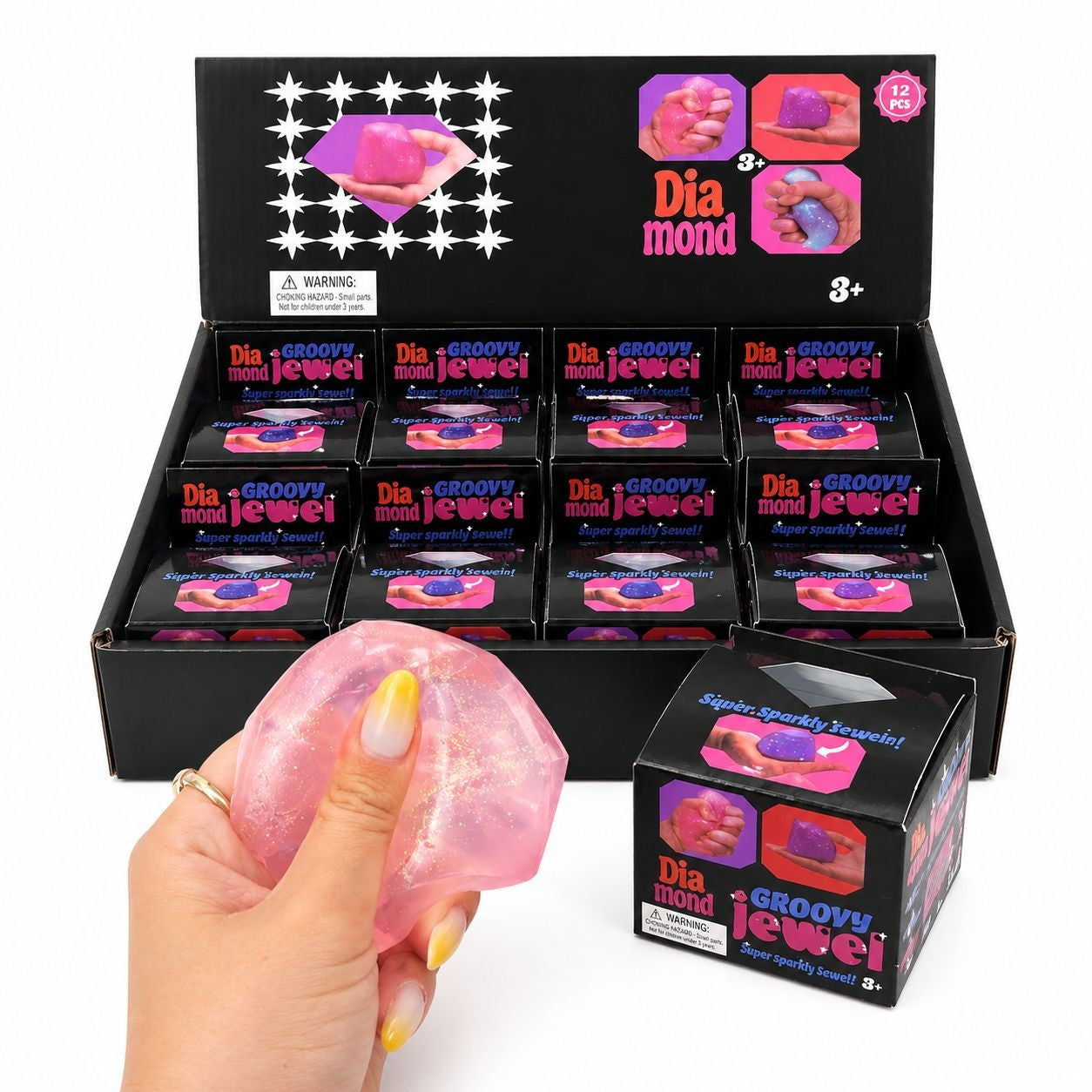 Jucarie antistres Squishy Diamond 6cm, moale cu sclipici, culoare aleatorie