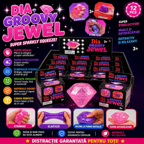 Jucarie antistres Squishy Diamond 6cm, moale cu sclipici, culoare aleatorie