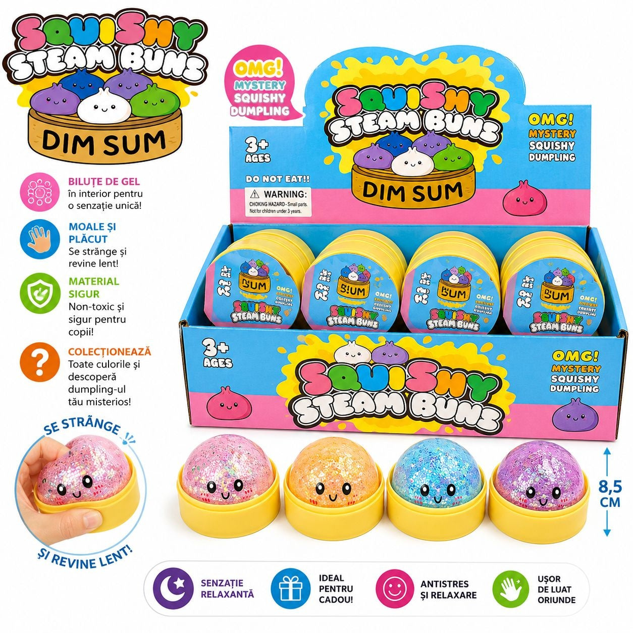 Jucărie Antistres Squishy Dumpling cu Bile din Gel Colorate 8,5 cm – Super Moale