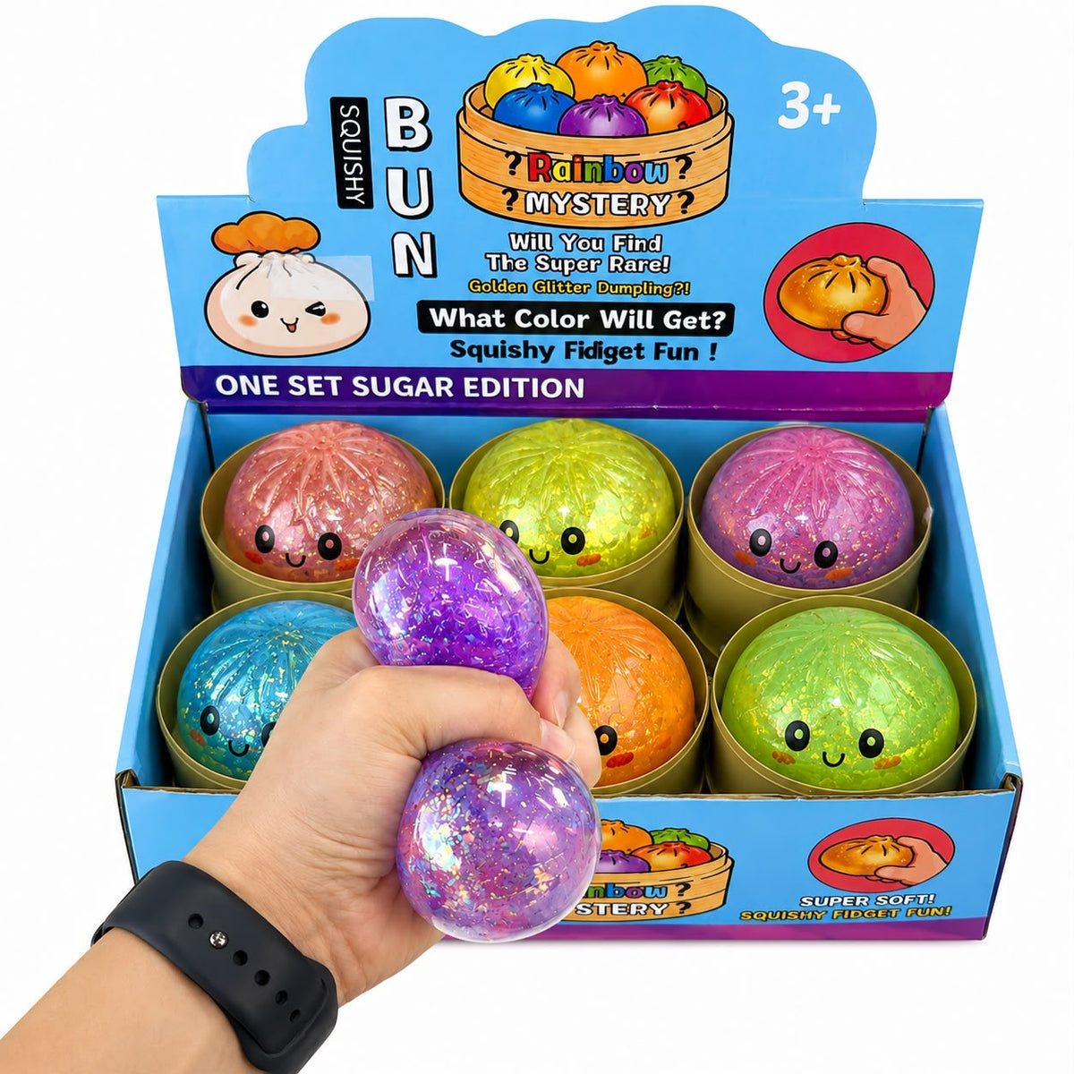 Jucărie Antistres Squishy Dumpling cu Gel și Sclipici, 8,5 cm, Model Aleatoriu