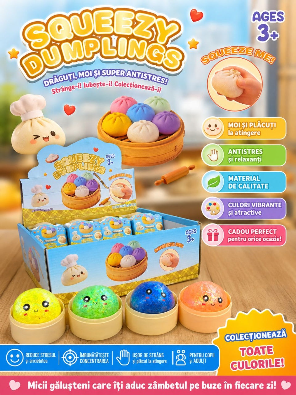Jucărie Antistres Squishy Dumpling cu Sclipici 5,5 cm – Squishy Moale