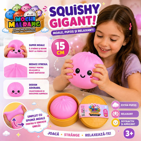 Jucărie Antistres Squishy Dumpling Gigant, 15 cm, cu Spumă în Interior, Model Aleatoriu