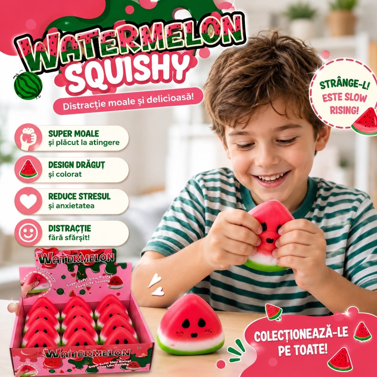 Jucărie Antistres Squishy Pepene, 8cm Slow Rising, Super Moale, Model Aleatoriu