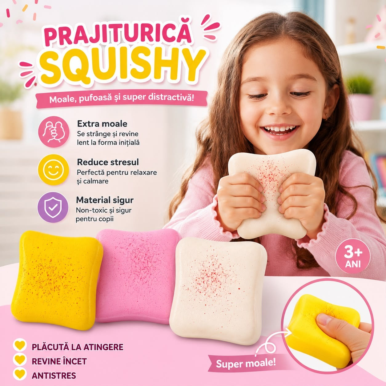 Jucărie Antistres Squishy Prăjiturică Moale – Slow Rising, Model Aleatoriu, 3+ Ani
