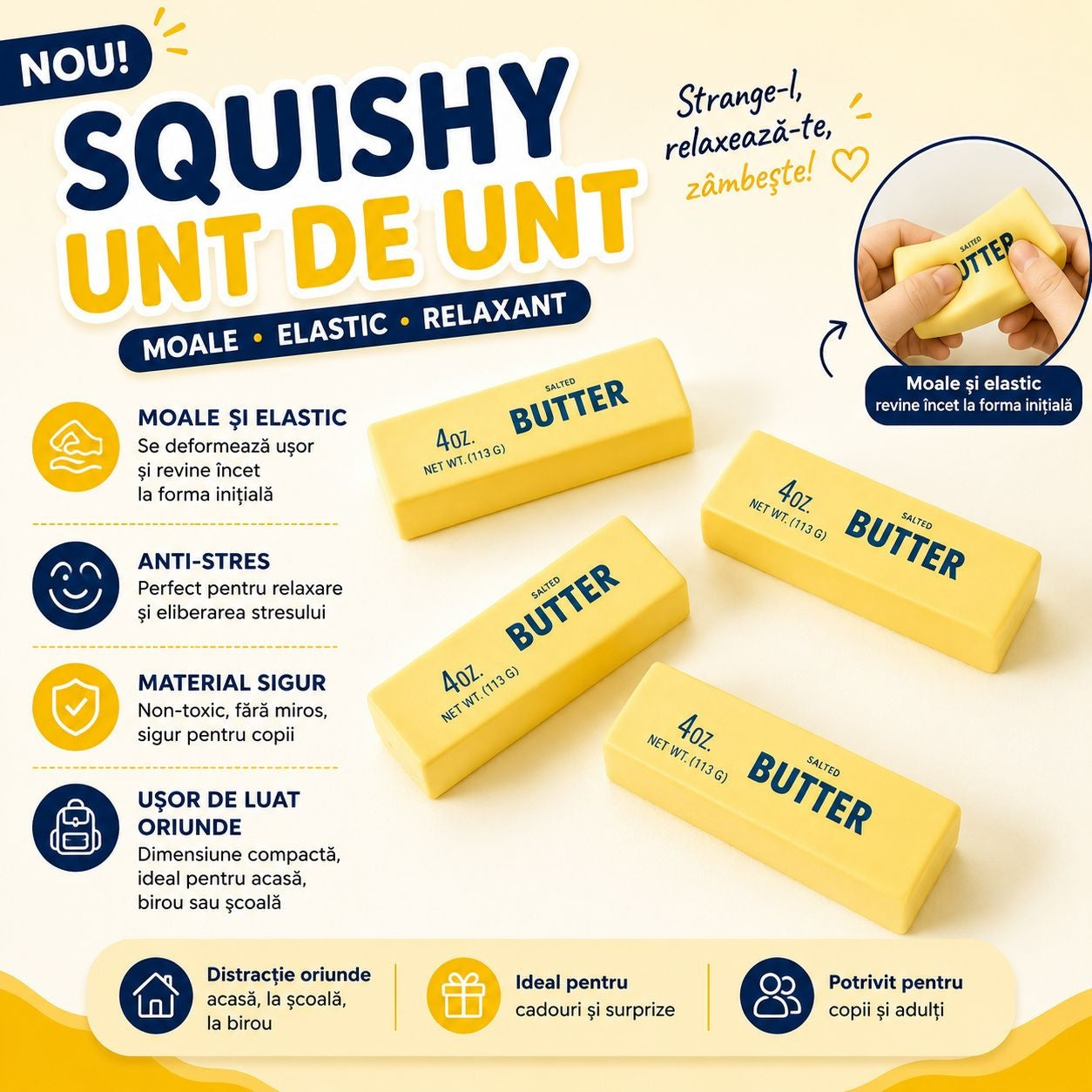 Jucărie Antistres Squishy Unt 13 cm, Slow Rising, Moale și Elastică