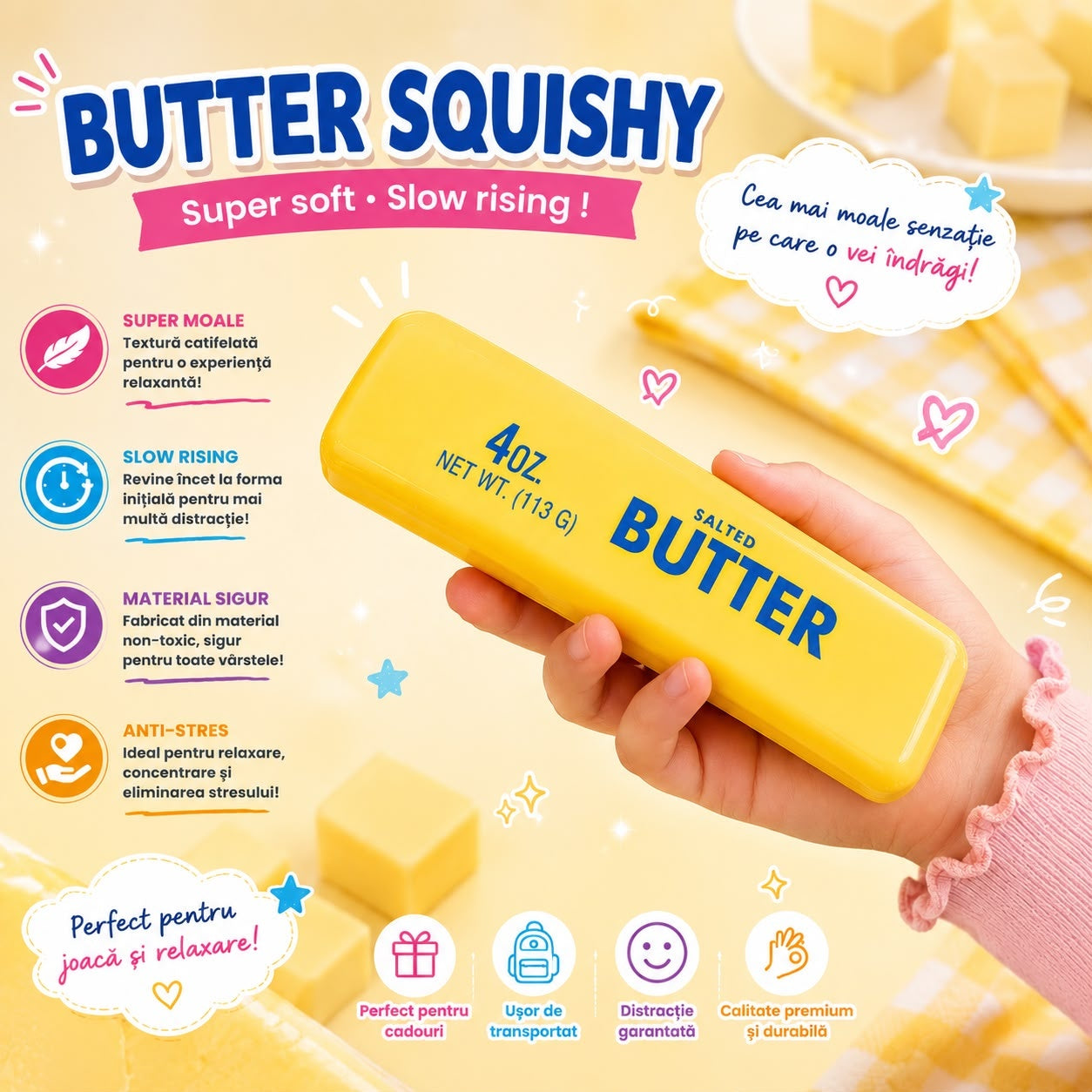Jucărie Antistres Squishy Unt Mare – Butter Squishy Slow Rising, Super Soft, Jucărie de Relaxare
