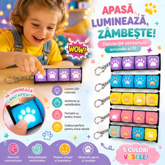 Jucărie Antistres Tastatură Fidget cu Lumini LED și Breloc – Pop It Senzorial Portabil, Model Lăbuță