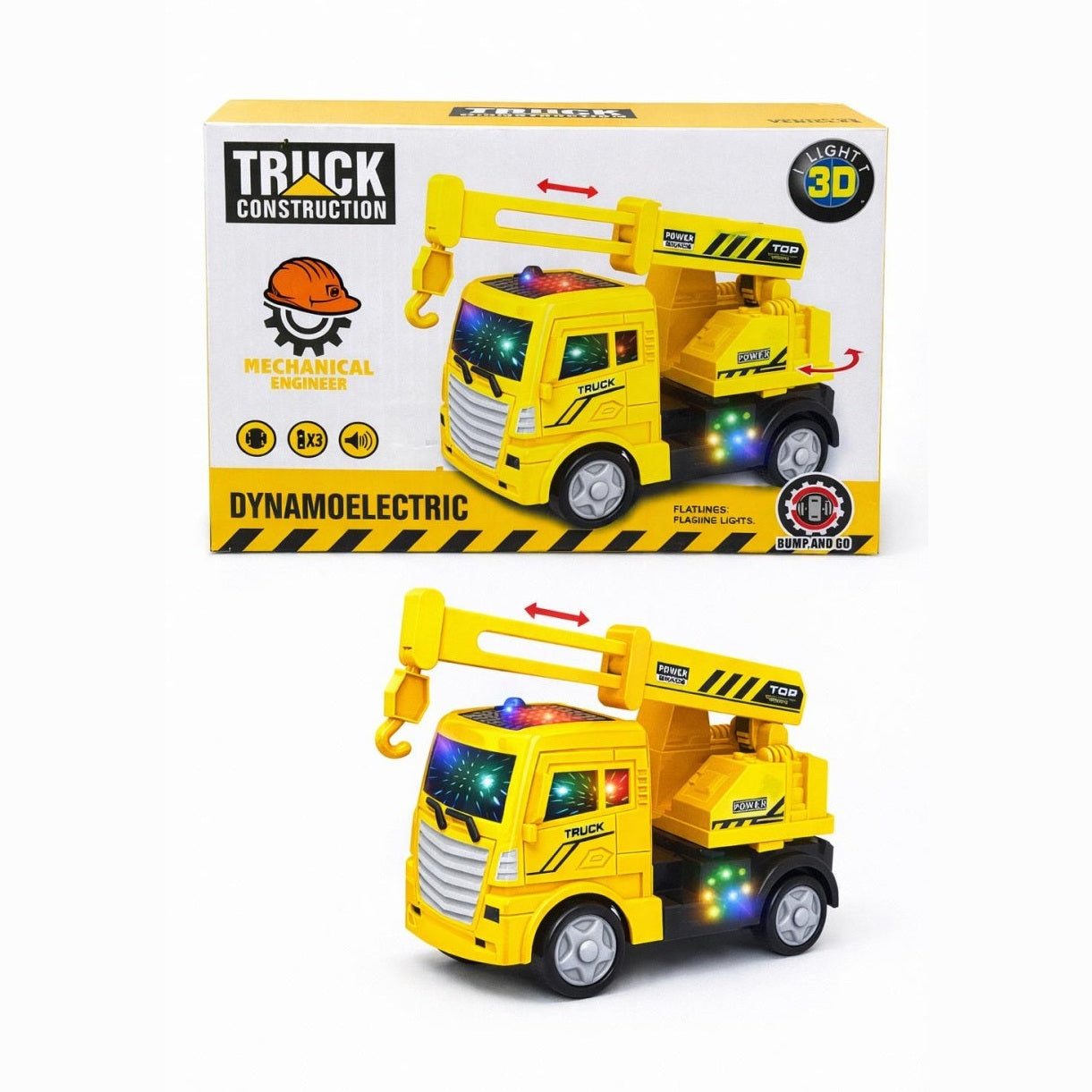 Jucarie camion cu excavator, lumini si sunete, 18 cm